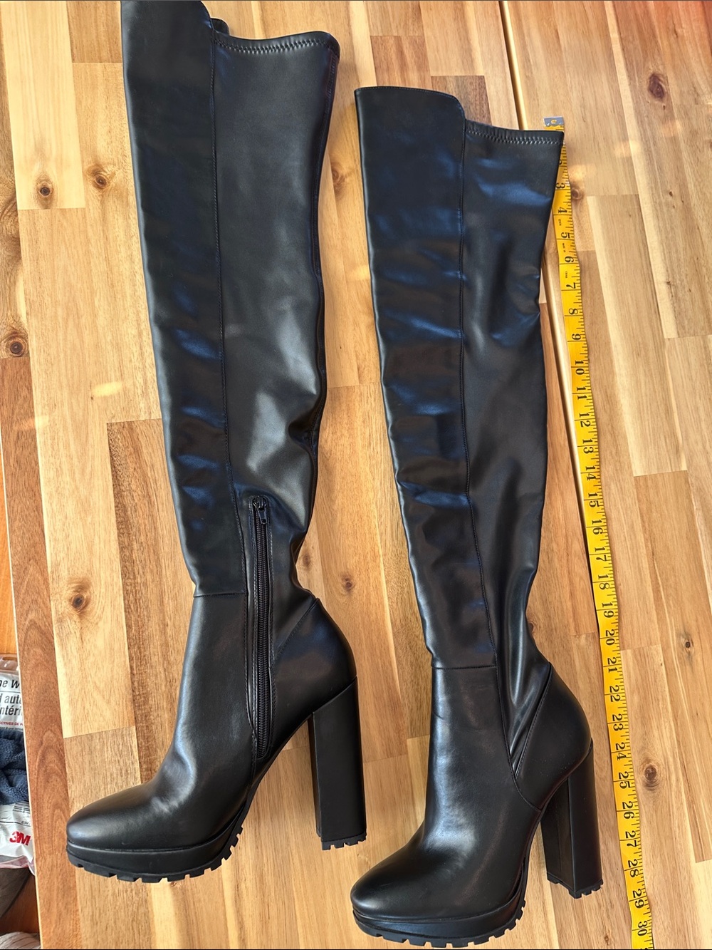 Aldo Black Faux-Leather Over-the-Knee Block Heel Boots - Picture 3 of 5